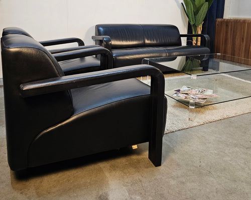 Bank Leolux Antipode 2zits + 2 Fauteuils Set Zwart Leer