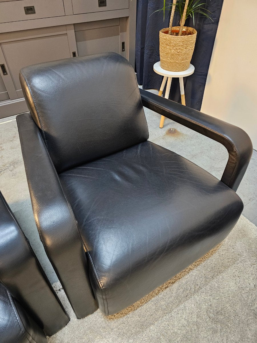 Bank Leolux Antipode 2zits + 2 Fauteuils Set Zwart Leer