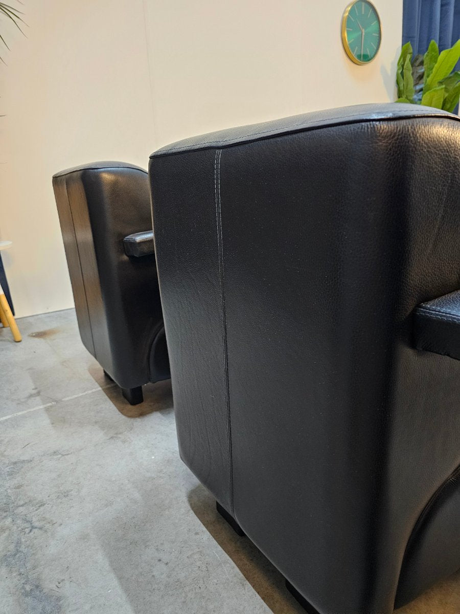 Bank Leolux Antipode 2zits + 2 Fauteuils Set Zwart Leer