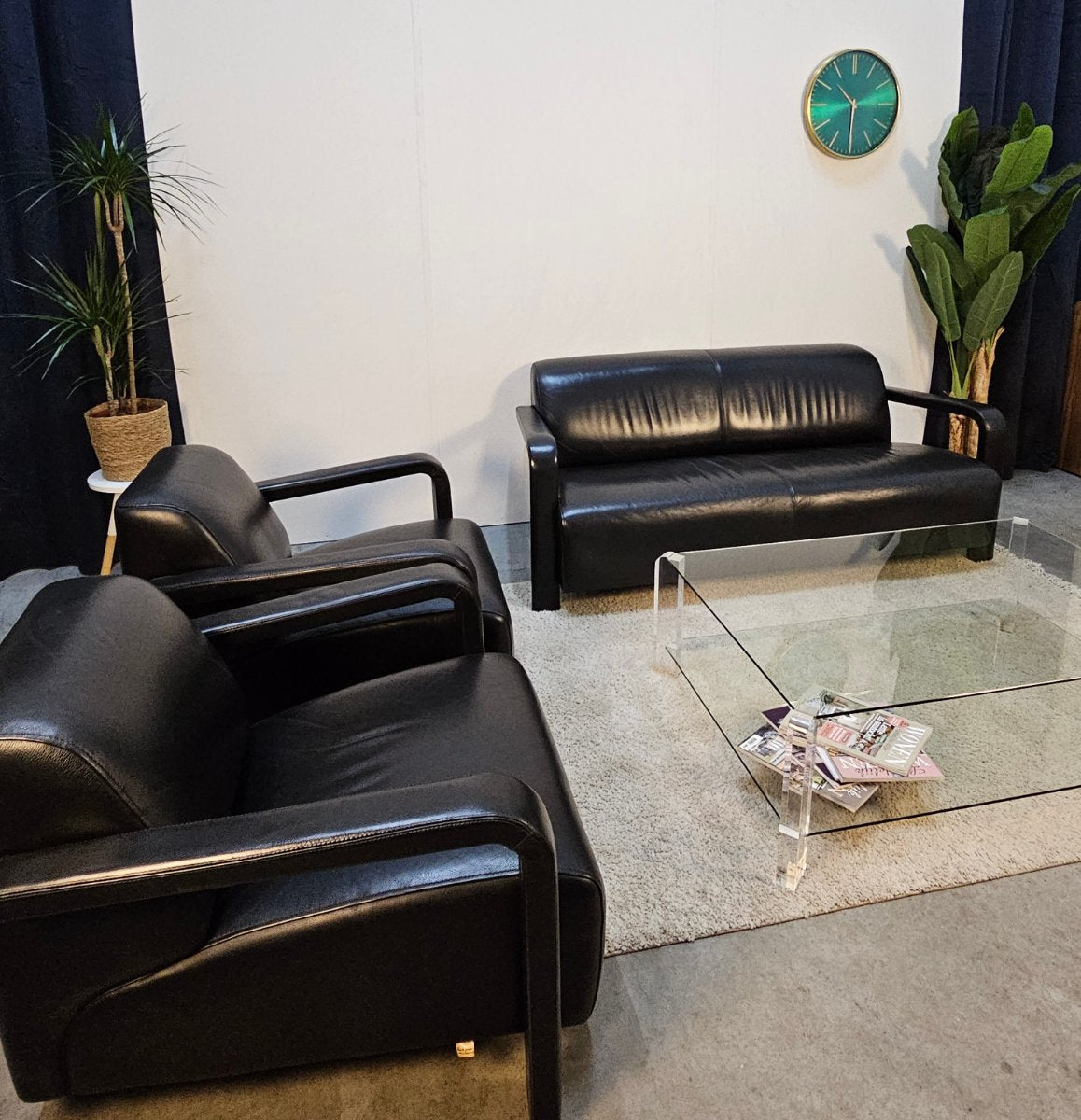 Bank Leolux Antipode 2zits + 2 Fauteuils Set Zwart Leer