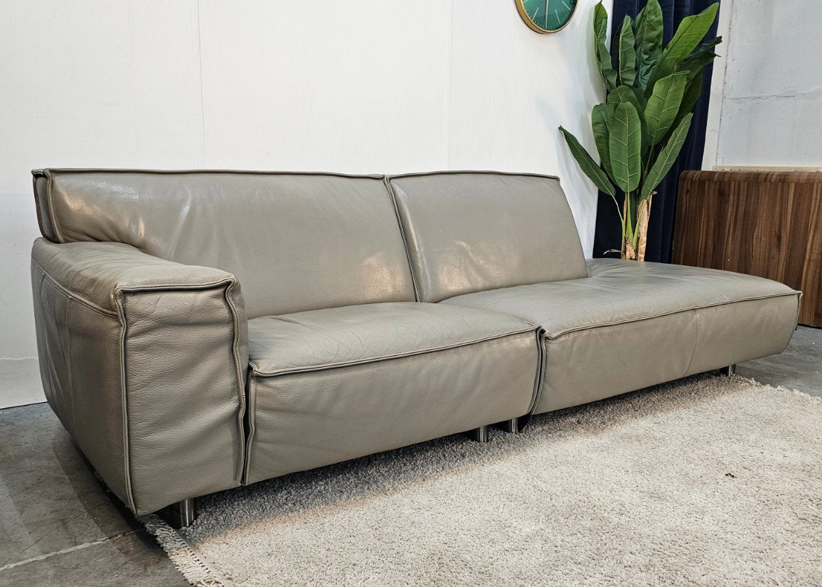 Loungebank Leer Grijs - Gratis Bezorging