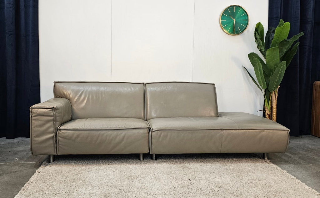 Loungebank Leer Grijs - Gratis Bezorging
