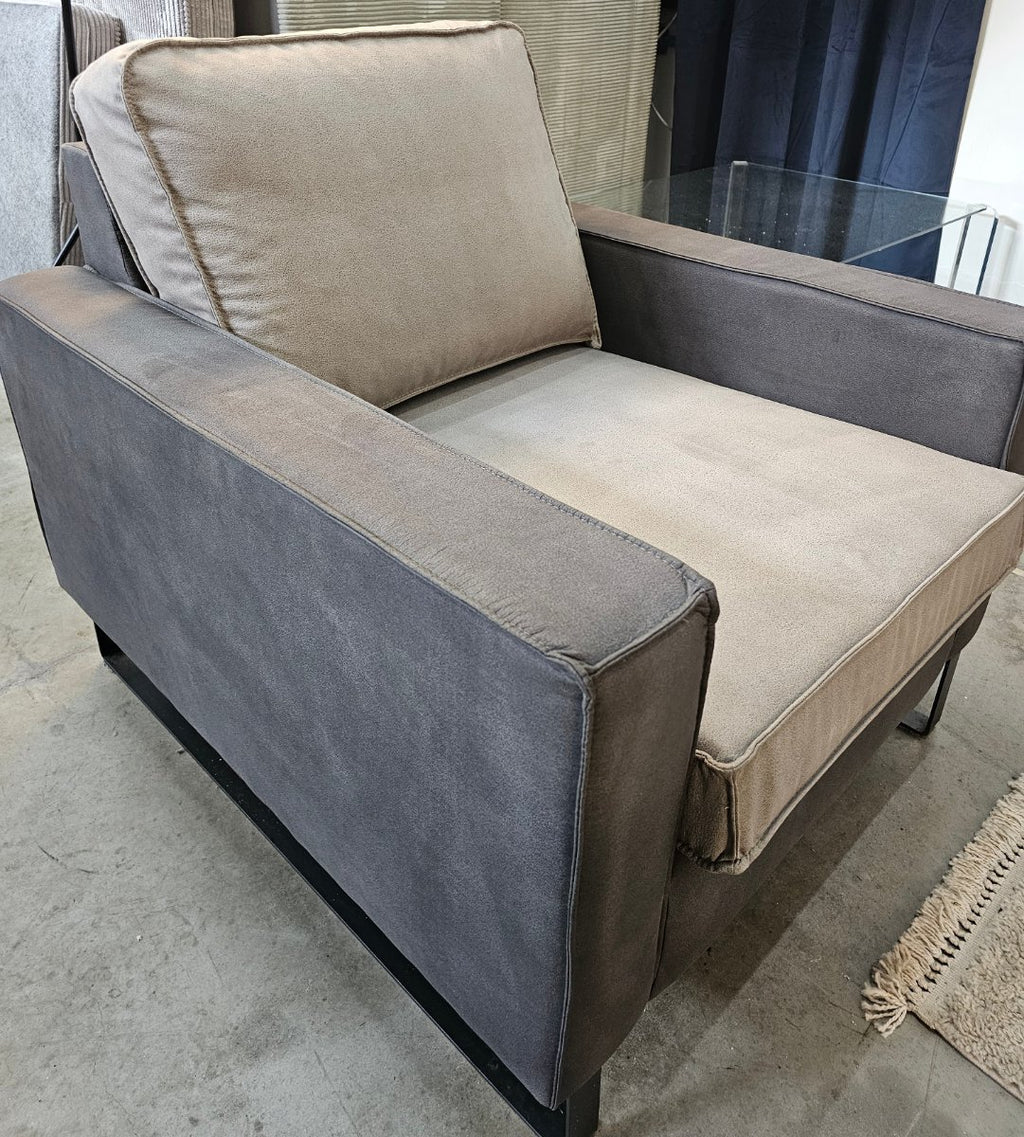 3zits Bank + Fauteuil set Microleder Grijs/Antraciet