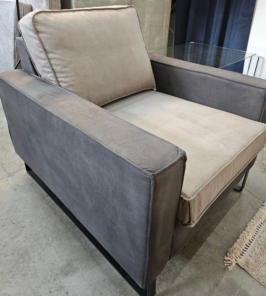 3zits Bank + Fauteuil set Microleder Grijs/Antraciet