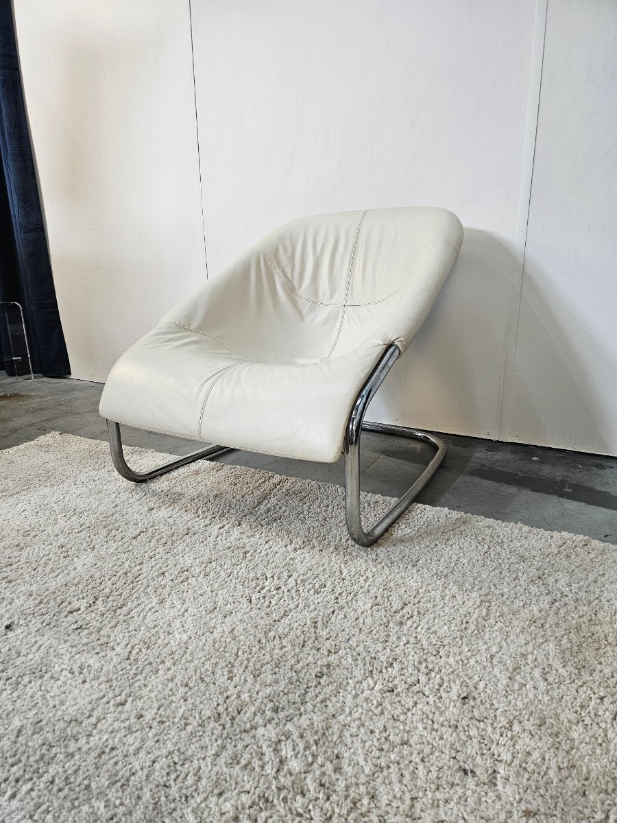 Minotti Cortina Fauteuil Wit/Creme Leer/Metaal Nieuwstaat
