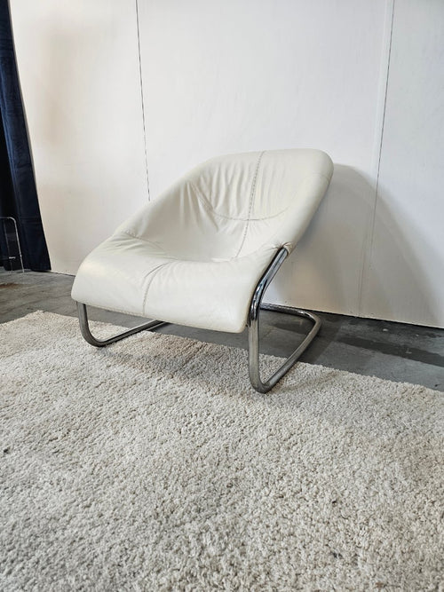 Minotti Cortina Fauteuil Wit/Creme Leer/Metaal Nieuwstaat