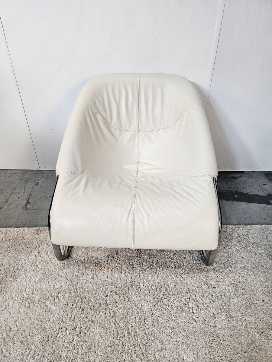 Minotti Cortina Fauteuil Wit/Creme Leer/Metaal Nieuwstaat