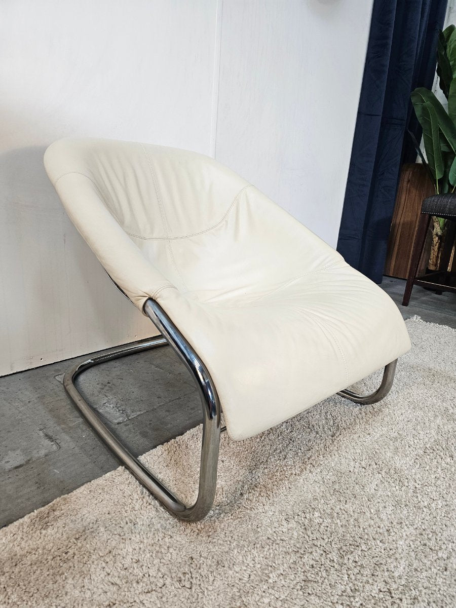 Minotti Cortina Fauteuil Wit/Creme Leer/Metaal Nieuwstaat