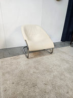Minotti Cortina Fauteuil Wit/Creme Leer/Metaal Nieuwstaat