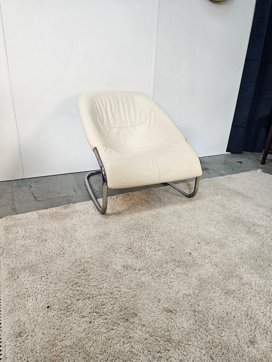 Minotti Cortina Fauteuil Wit/Creme Leer/Metaal Nieuwstaat