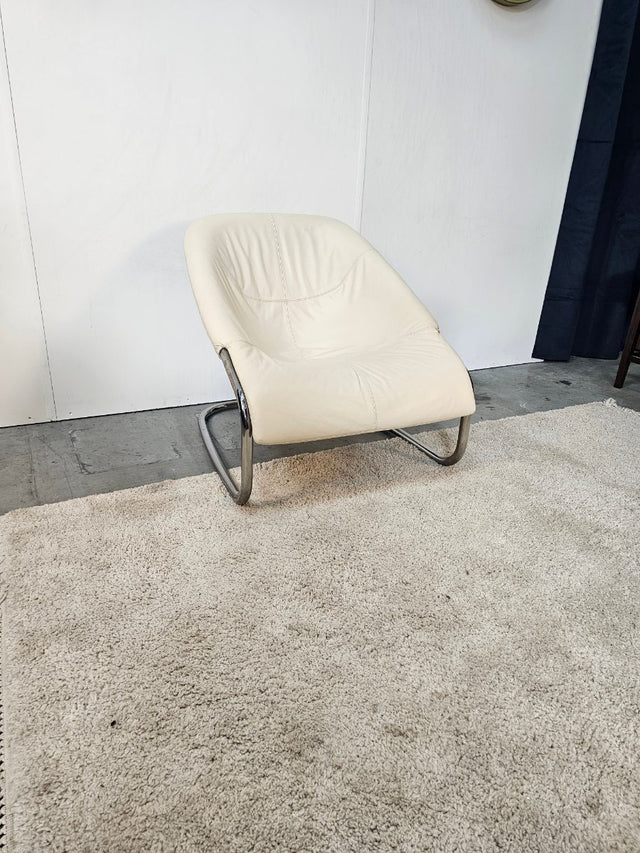 Minotti Cortina Fauteuil Wit/Creme Leer/Metaal Nieuwstaat