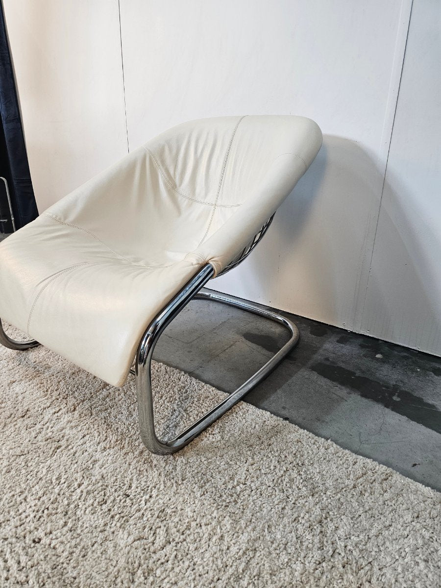 Minotti Cortina Fauteuil Wit/Creme Leer/Metaal Nieuwstaat
