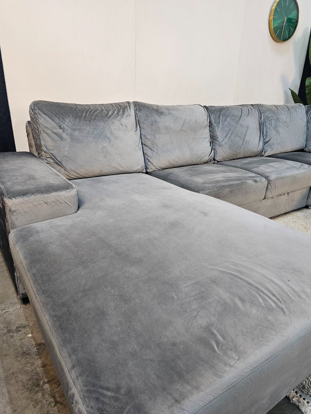 Hoekbank Zilver Velvet | Ruim en Elegant - Gereinigd