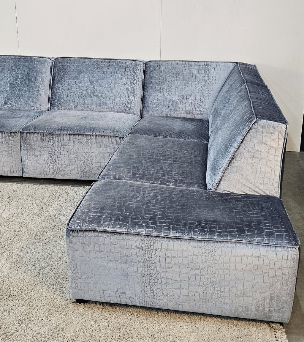 Hoekbank Croco Velvet Grijs/zilver | Gereinigd Kuster Style