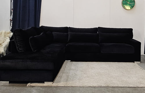 Hoekbank Zwart Croco Velvet - Professioneel Gereinigd