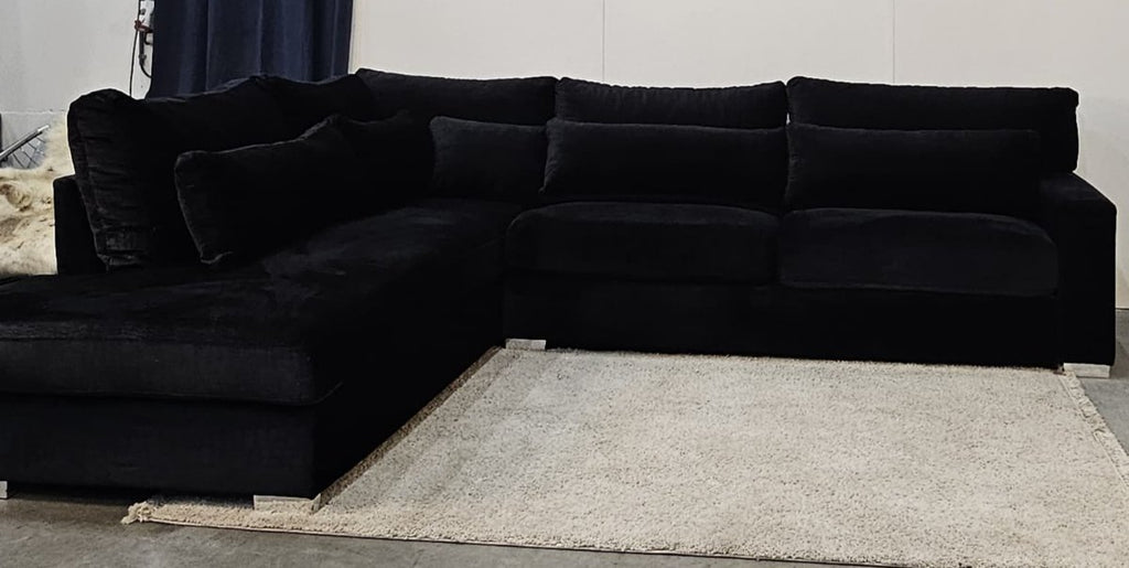 Hoekbank Zwart Croco Velvet - Professioneel Gereinigd